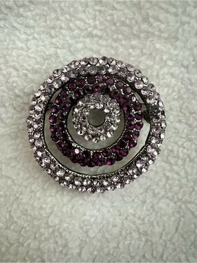 Vintage Silver Tone with Clear and Purple Rhinestones Round Brooch / Pendant.